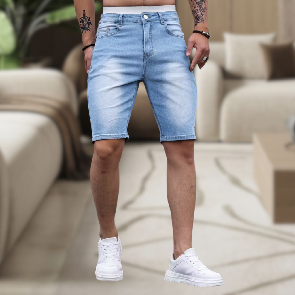 Bermuda Jeans Masculina Verão Casual Confortável Elastano Estilo Livre Praia Moderna Tendência Qualidade Legitmo