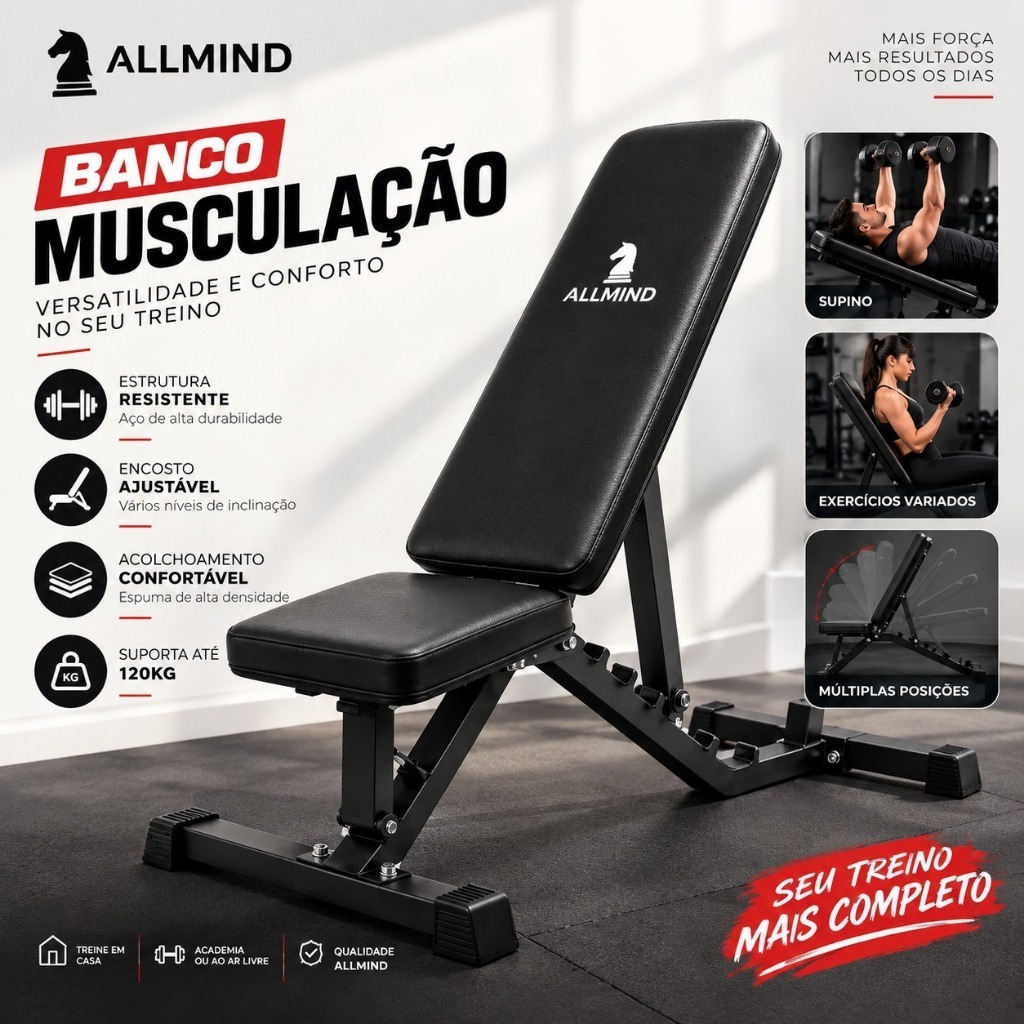 Banco de Musculação Ajustável Multifuncional Supino Reto Inclinado e Declinado