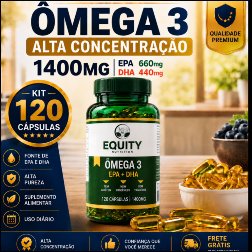 Omega 3 1400mg 120 Cápsulas EPA 660mg DHA 440 Alta Concentração Saúde Coração e Cérebro