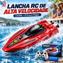 Lancha RC Controle Remoto 2.4GHz Alta Velocidade Impermeável Barco Brinquedo Aquático Para Piscina e Lago