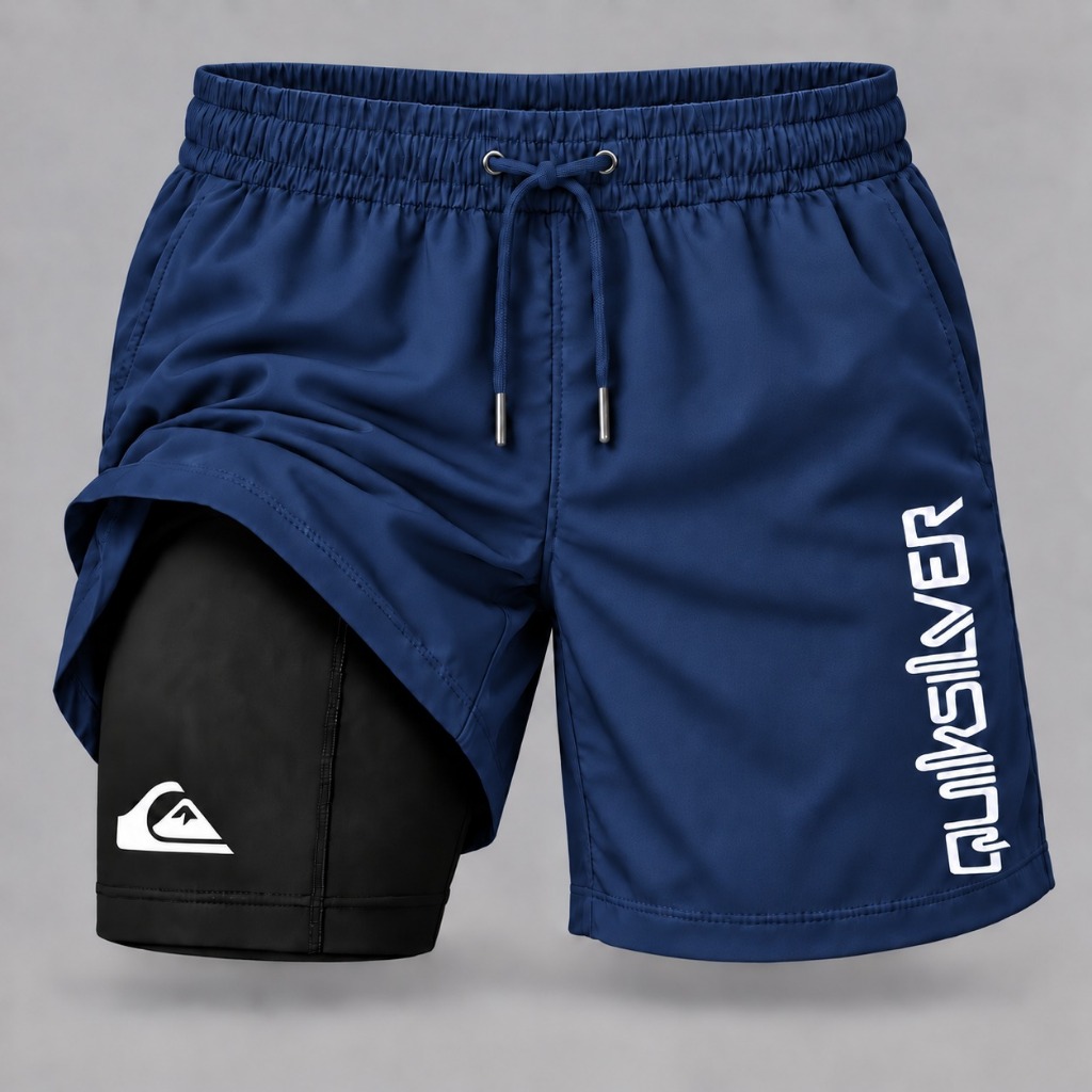Short Masculino Quiksilver 2 em 1 Compressão Bermuda Academia Corrida Musculação Fitness Treino Esportivo com Bolso