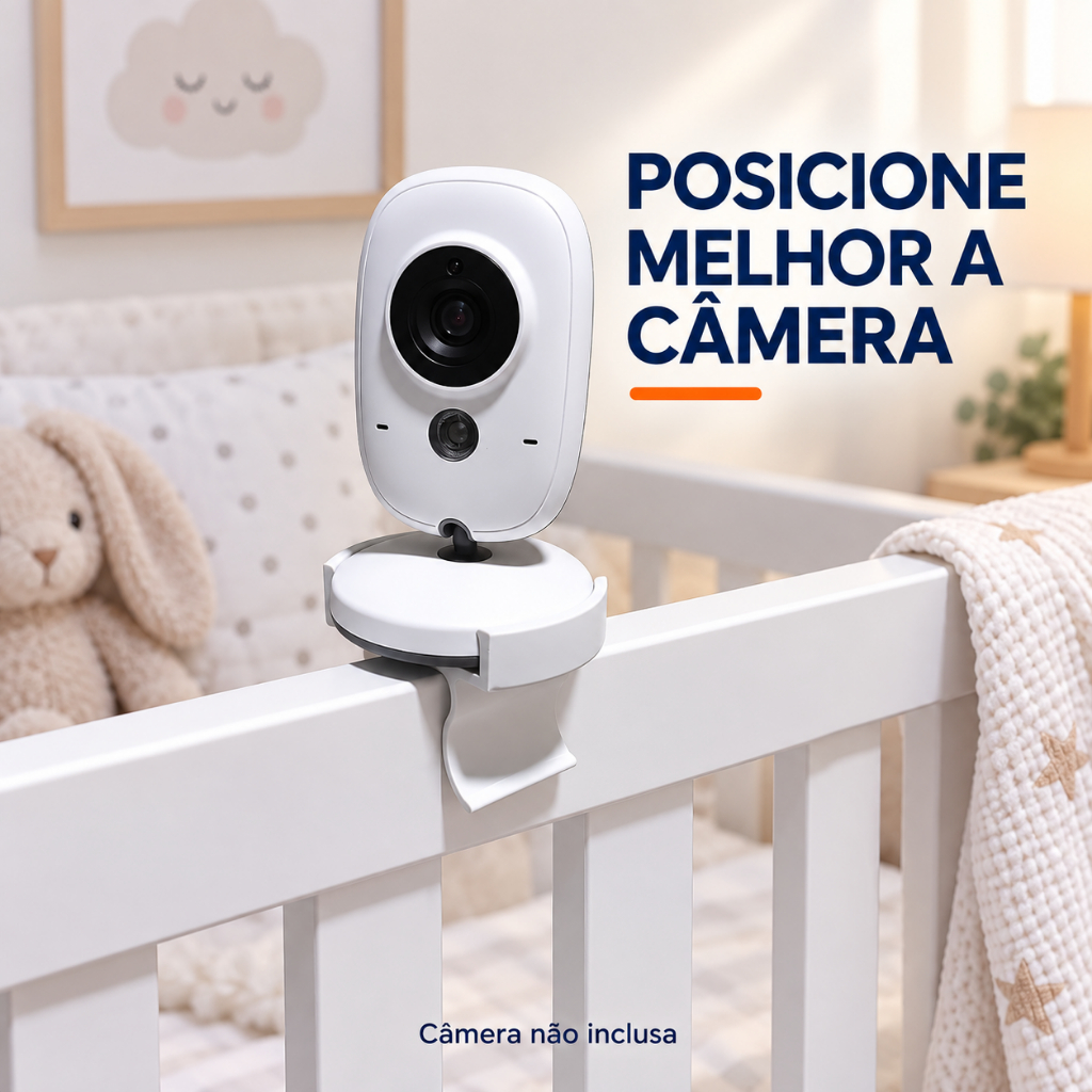 Suporte para Babá Eletrônica VB603 com Presilha para Berço Grade Mesa Branco ou Preto