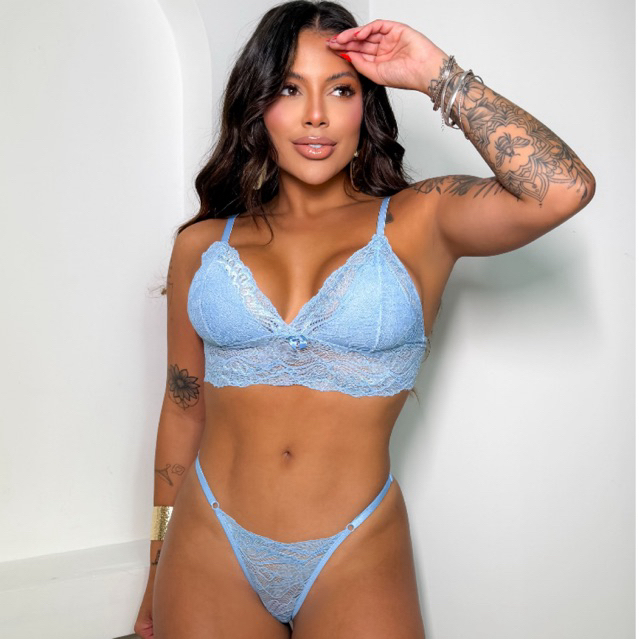 Conjunto Renda Hera Lingerie Feminina com Regulagem Sexy Sensual Rendado