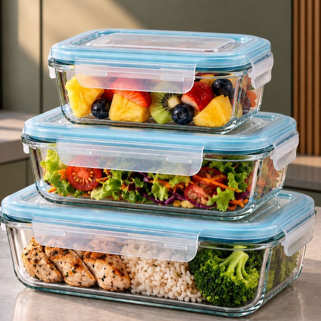Kit 3 Potes Vidro Tampa Hermética 410ml 680ml 1040ml Marmita Armazenar Alimento Comida Refeição