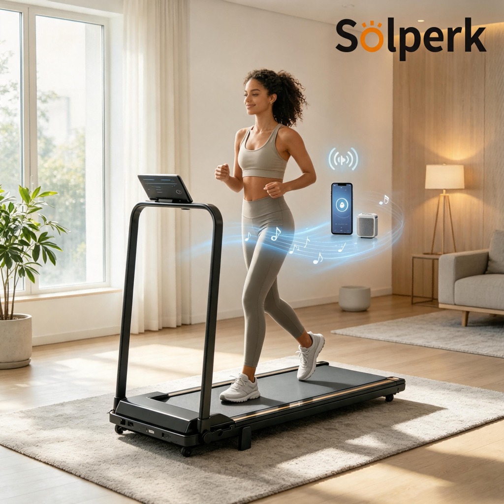 Esteira Elétrica Doméstica 2.0HP Dobrável Silenciosa Bluetooth 12km/h Suporta 120kg, Ergométrica para Casa