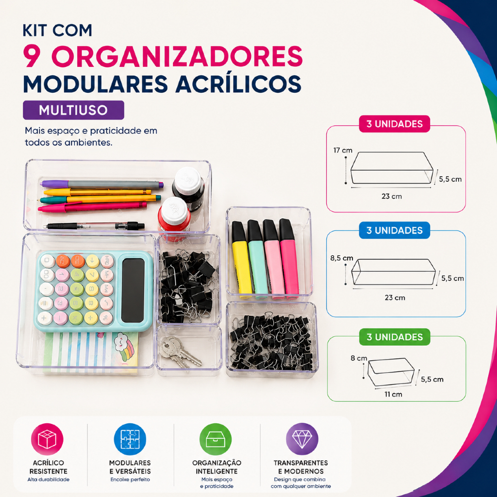 9 organizadores modulares acrílicos multiuso ORGANIZADOR