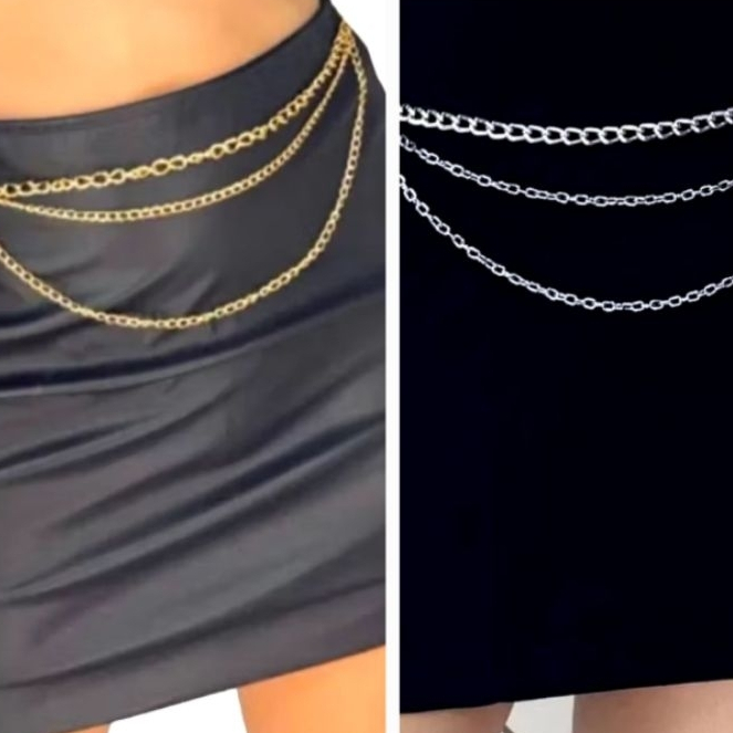 Cinto Corrente Feminino Kit 2 pçs Plus Size e Slim Cintura Prata ou Dourado Elegante Festa Balada