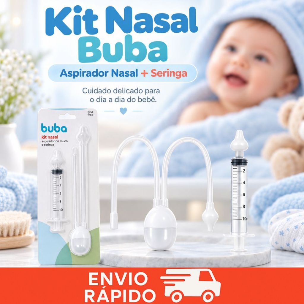 Kit Aspirador Nasal Bebe Seringa Lavagem Nasal Infantil Bebê Buba Crianças
