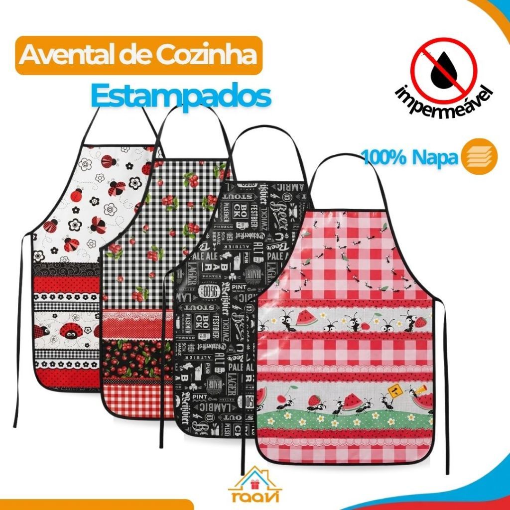 Avental Impermeável Estampado 100% Napa para Cozinha Churrasco Unissex
