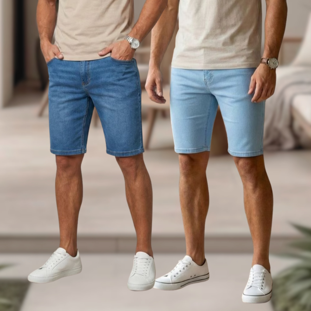 Bermuda Jeans Masculina Verão Casual Confortável Elastano Estilo Livre Praia Moderna Tendência Qualidade Legitmo