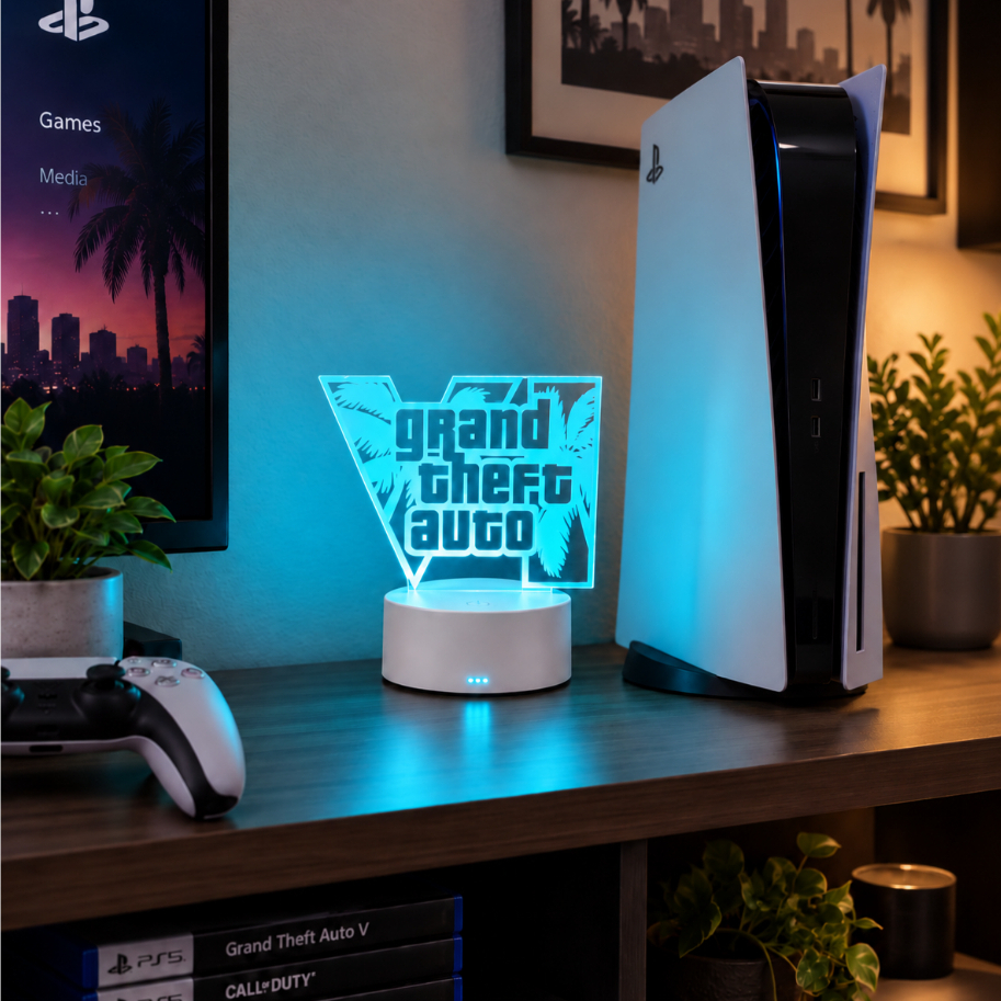 Luminaria de mesa LED RGB GTA6 Gamer Decoração Para Sala QUARTO GAMER