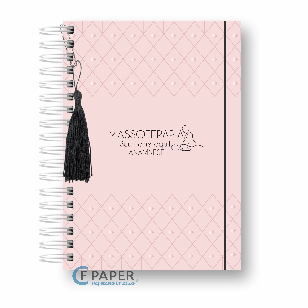 Caderno ficha Anamnese de Massoterapia /massoterapeuta capa com o nome