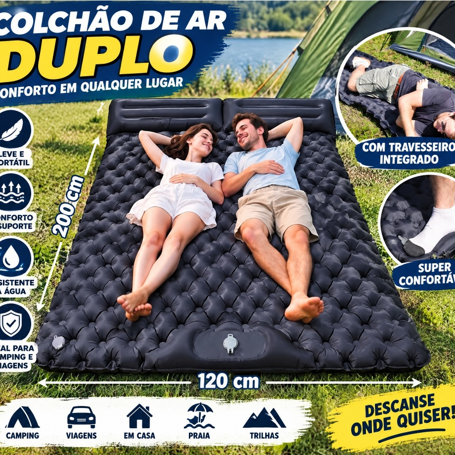 Colchão Inflável Casal Automático Para Acampar À prova de umidade 200cm*120cm
