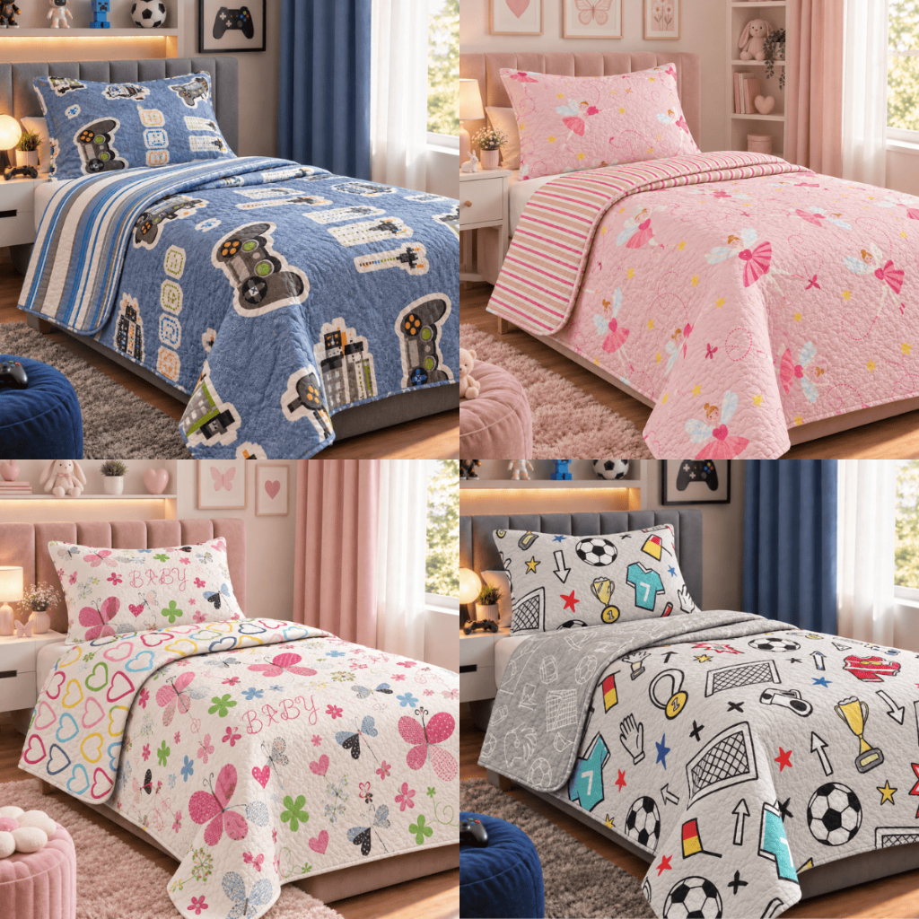 Kit Colcha Cobre Leito Infantil Solteiro 2 Peças Dupla Face