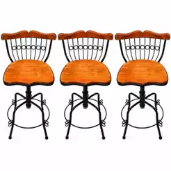 kit com 3 banquetas bistrô ferro madeira resistente giratória bares lanchonetes sorveterias