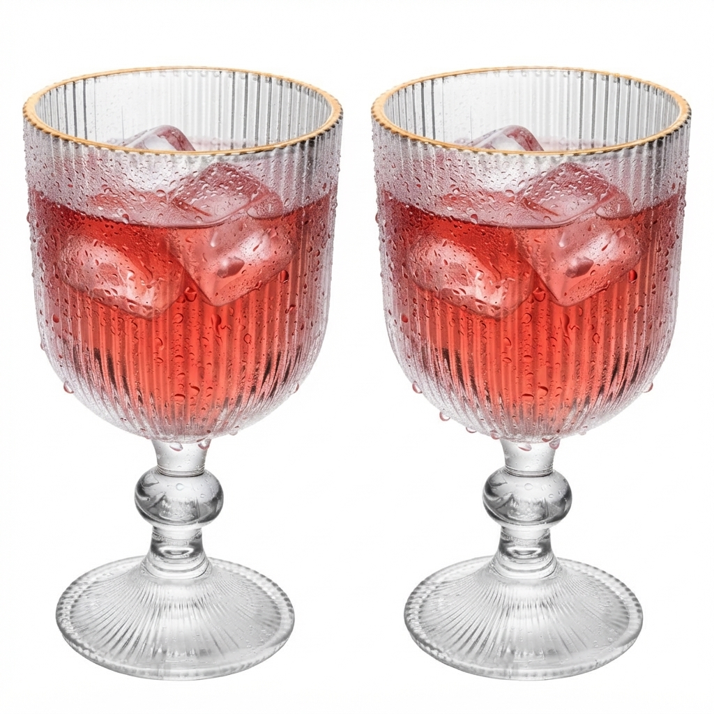 Conjunto 2 Taças de Vidro 380ml Lines Wolff com Fio de Ouro para Água Sucos Bebidas Mesa Posta Jantar Ocasiões Especiais