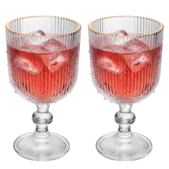 Conjunto 2 Taças de Vidro 380ml Lines Wolff com Fio de Ouro para Água Sucos Bebidas Mesa Posta Jantar Ocasiões Especiais