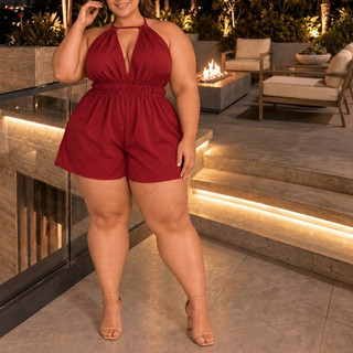 Macaquinho Feminino Plus Size Macaquinho Curto Feminino Macacão Plus Size Feminino Curto