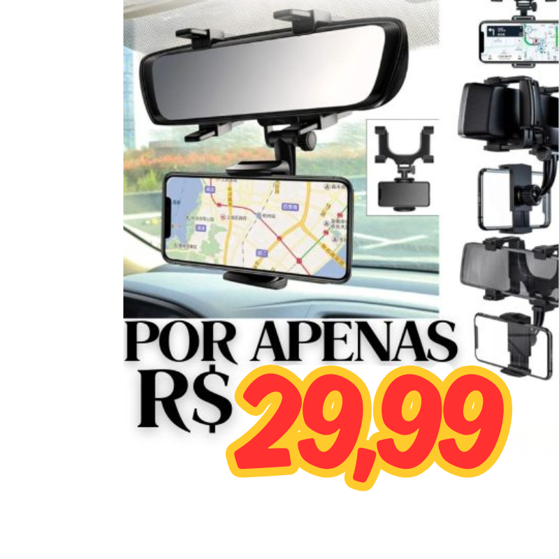 Suporte de Celular para Carro Retrovisor Automotivo GPS  – Fixação Ultra Segura e Rotação 360°