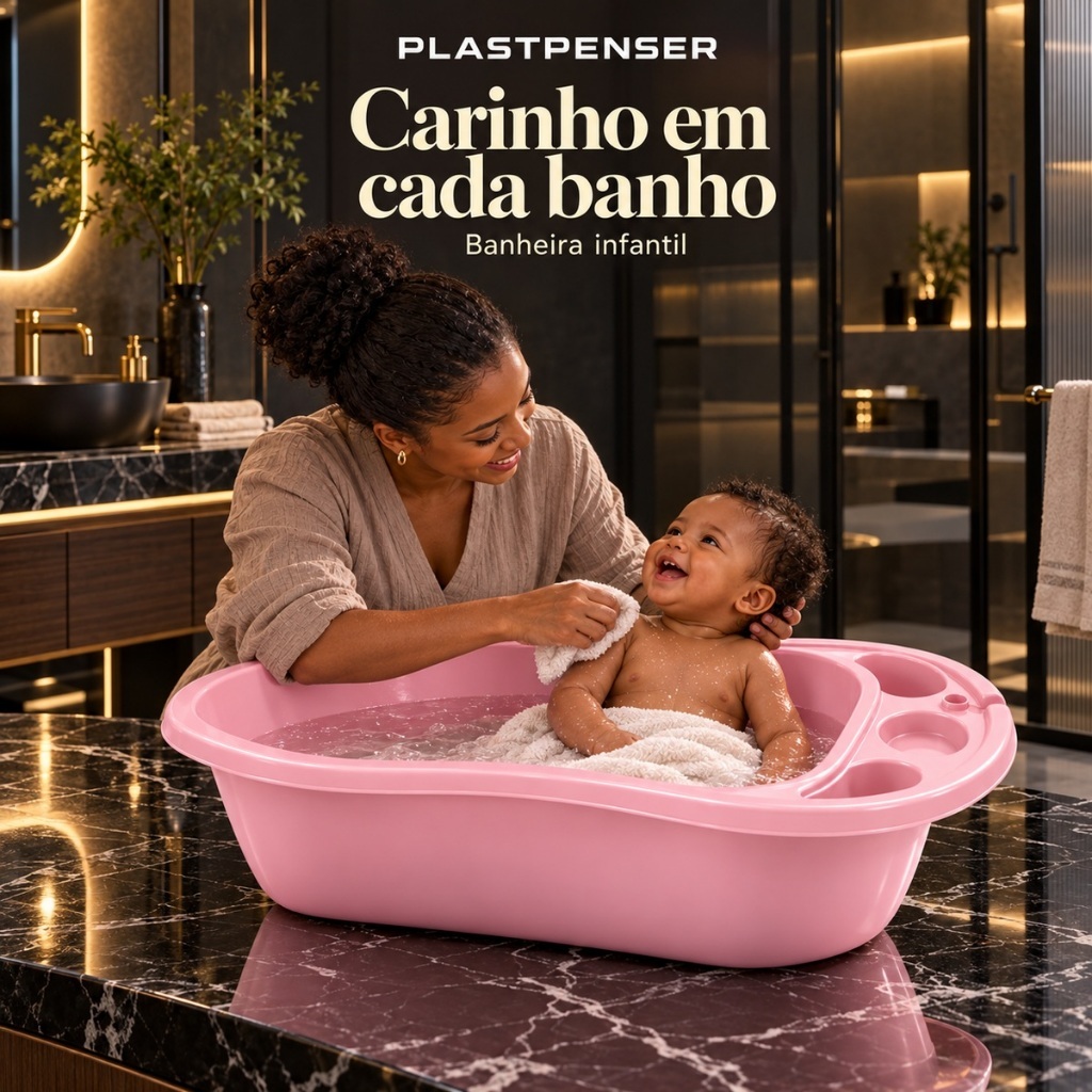 Banheira Infantil 34 Litros Grande para Bebê e Criança com Porta Objetos e Suporte para Shampoo