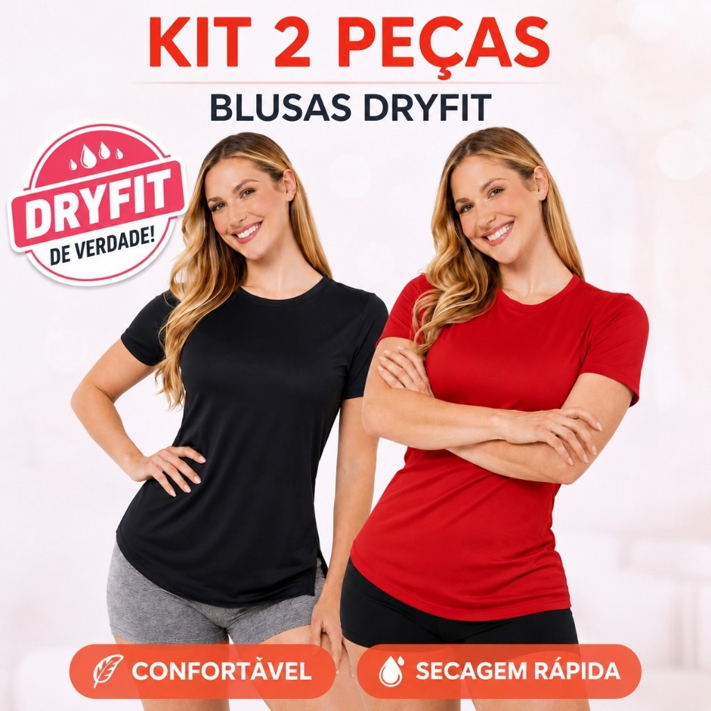 Kit 2 Camiseta Feminina Dryfit Blusa Academia Fitness Camisa Musculação Treino Leve Tapa Bumbum Caminhada Verão Sobreleg
