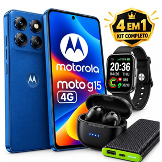Celular Moto G15 256GB 12GB RAM NFC Câmera 50MP DUAL SIM+ Carregador Portatil + Fone de Ouvido Bluetooth + Smartwatch