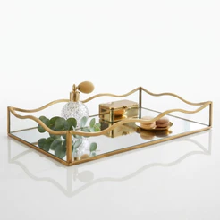 Bandeja Espelhada de Metal Dourada 20x30cm Lyor Ocean Organizadora Perfumes Maquiagem Joias Servir Drinks Luxo Decoração