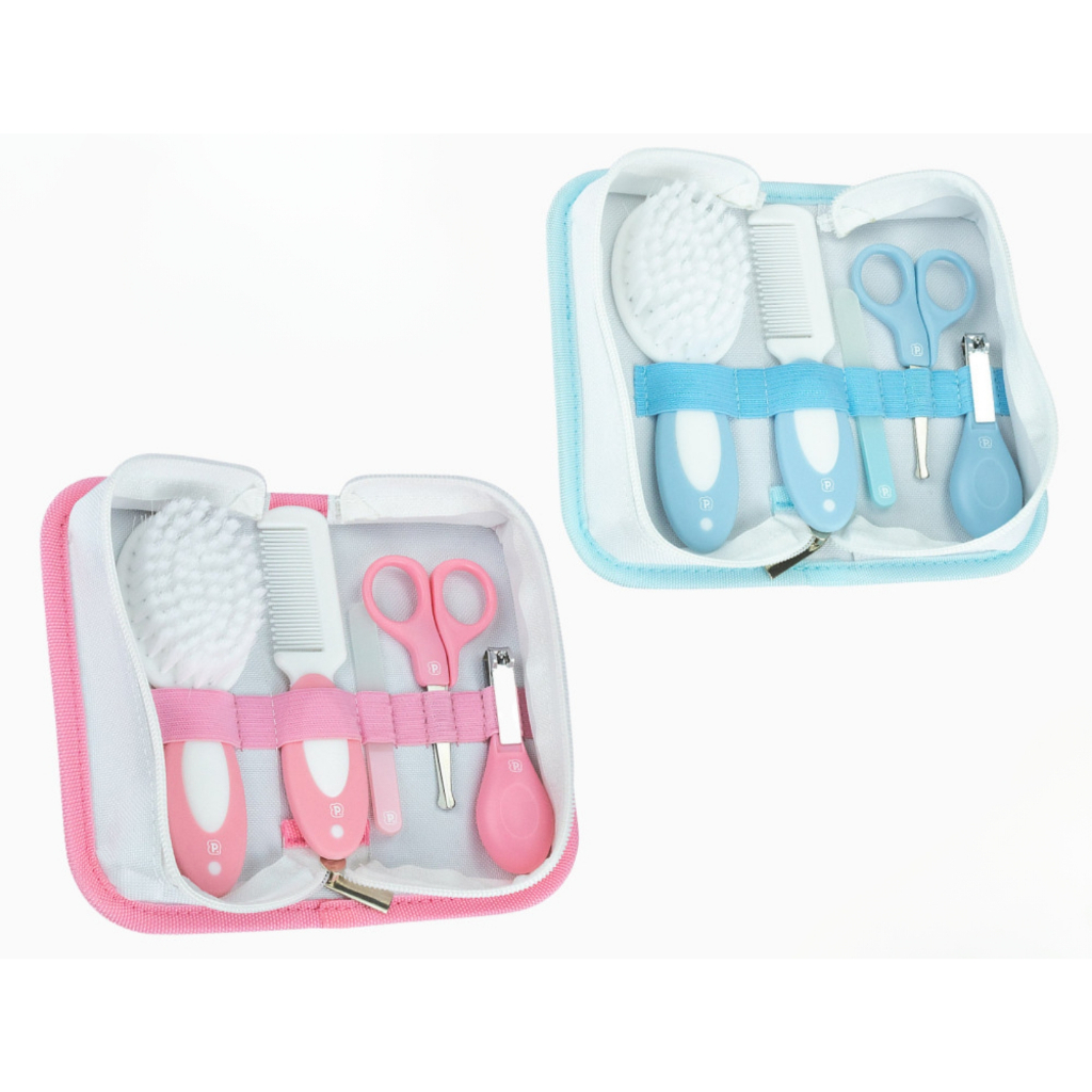 Kit Higiene Bebê Pimpolho 5 Peças com Necessaire Primeiros Cuidados do Recém Nascido Rosa ou Azul