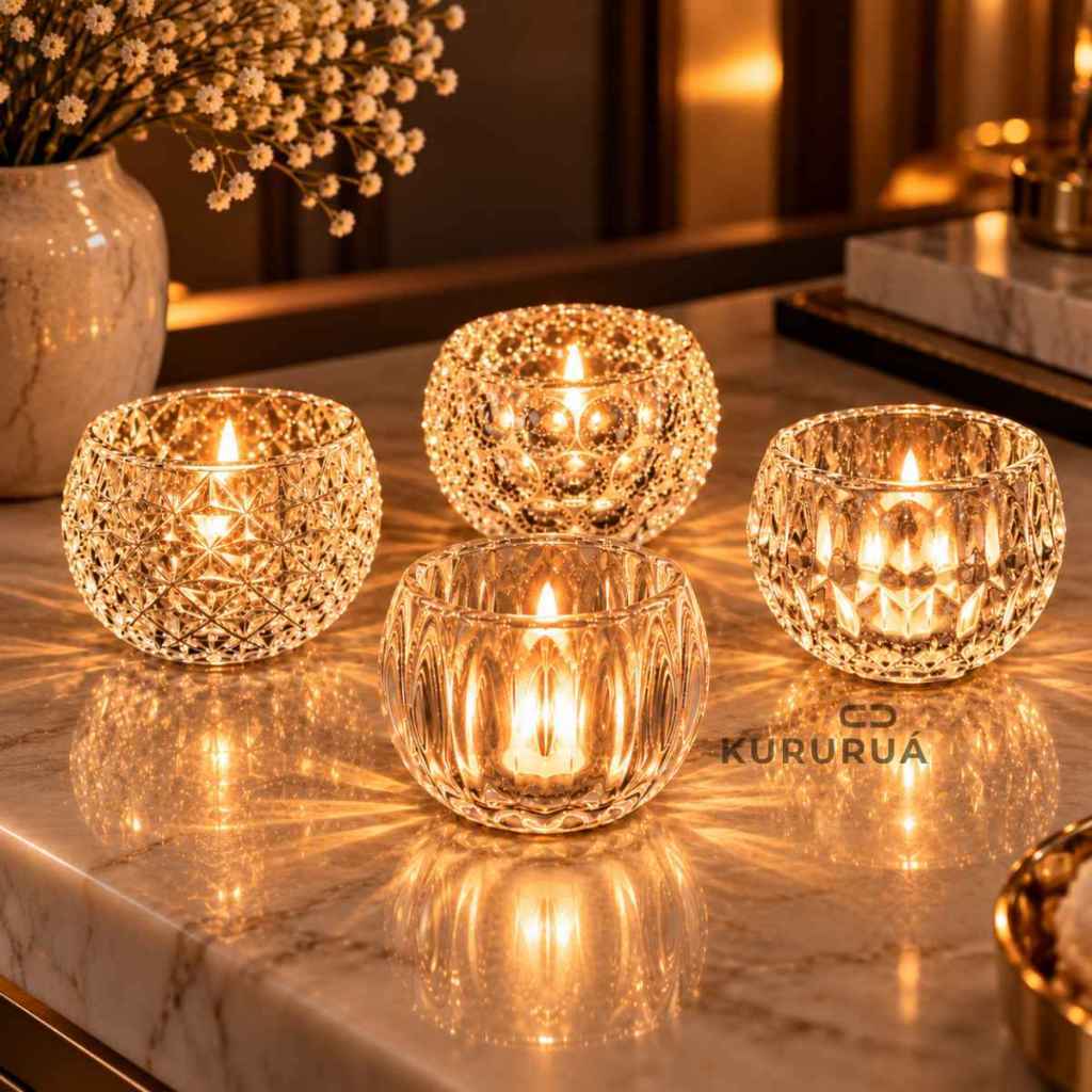 Castiçal Porta Vela Decorativo Luxuoso de Vidro Redondo Globo Abacaxi Varios Modelos