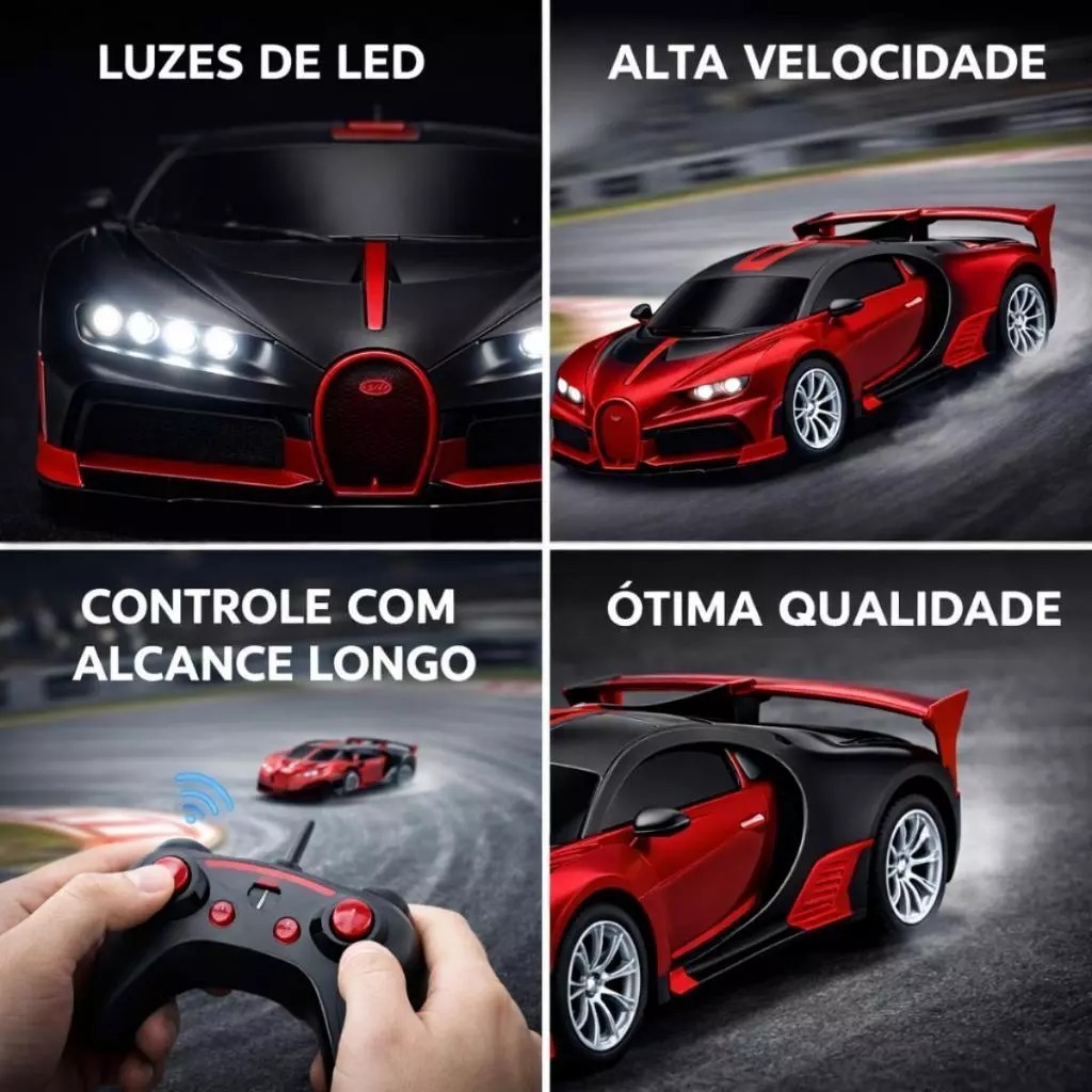 Carrinho de Controle Remoto Esportivo Com Luz Super Rápido Veloz Brinquedo Menino — imagem 2 de 2