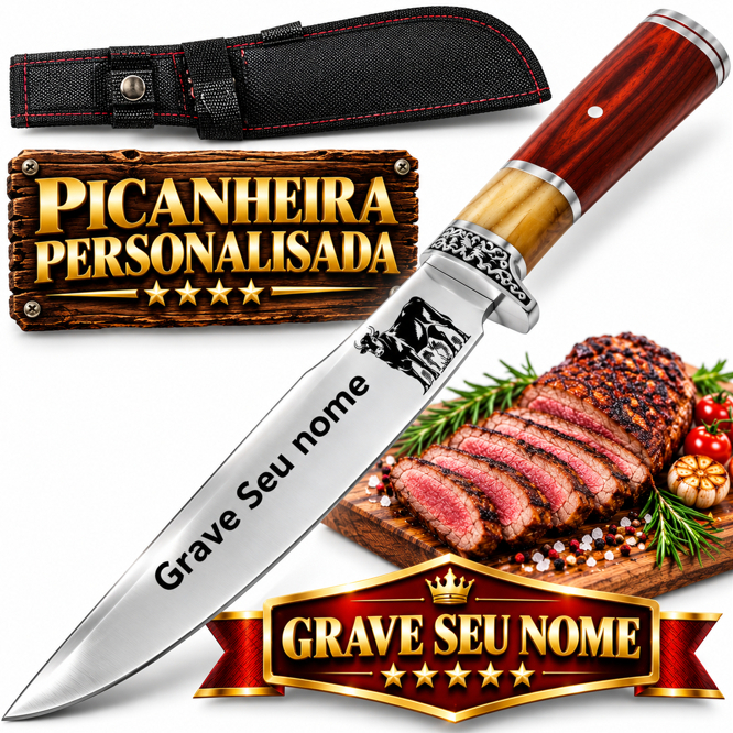 Faca De Caça Pesca Churrasco Luxo Personalizada com seu Nome Gravado