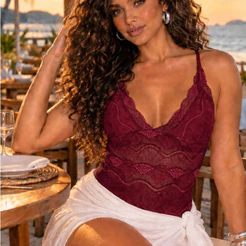 Body de Renda Feminino Sem Bojo Alças Finas Reguláveis Lingerie Sexy Confortável Luiza
