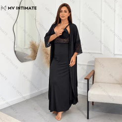 Kit de Robe e Camisola LONGOS sem Bojo de Microfibra Light de Amamentação Feminina