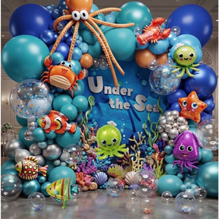 Kit 159 Balões Fundo do Mar Premium 4D Balões de peixes animais balões azuis balão azul metalizado balão polvo
