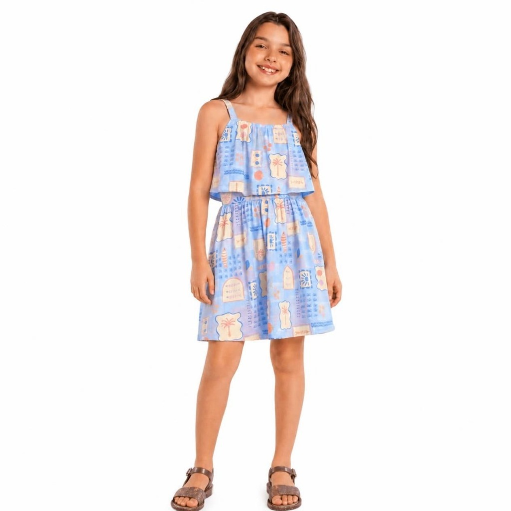 Vestido infantil menina em meia malha estampado Brandili