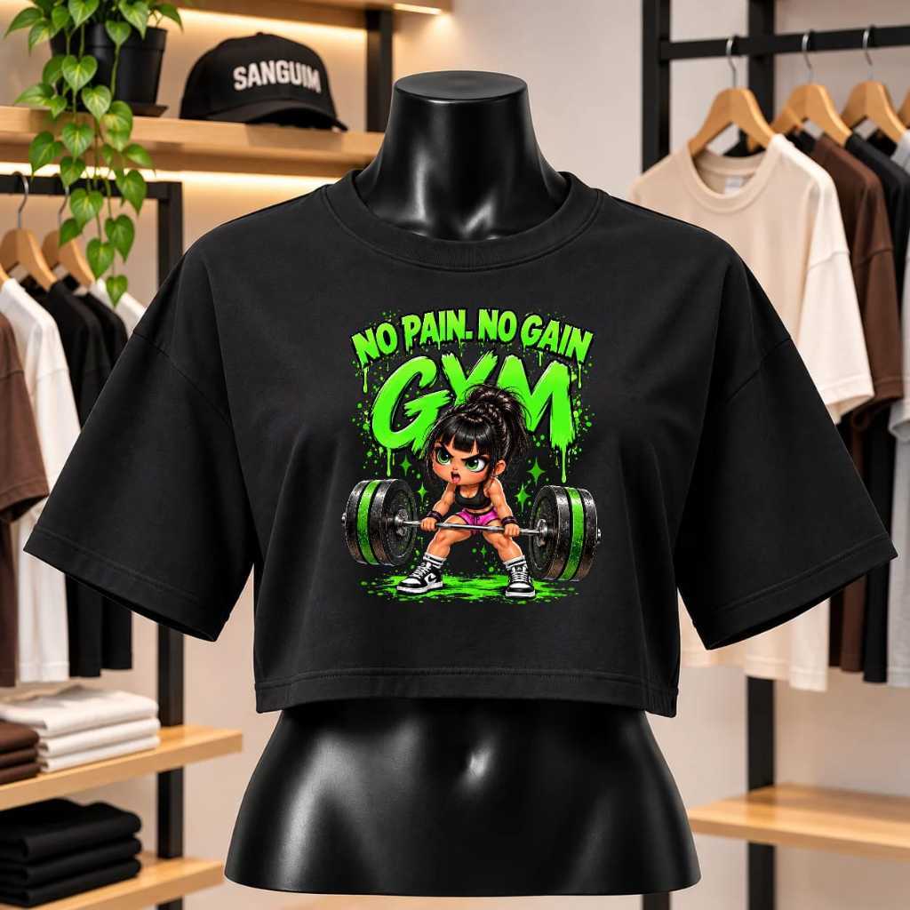 CAMISETA FEMININA PODEROSA CROPPED OVERSIZED 100% ALGODÃO – ESTAMPAS FITNESS, ACADEMIA E GYM
