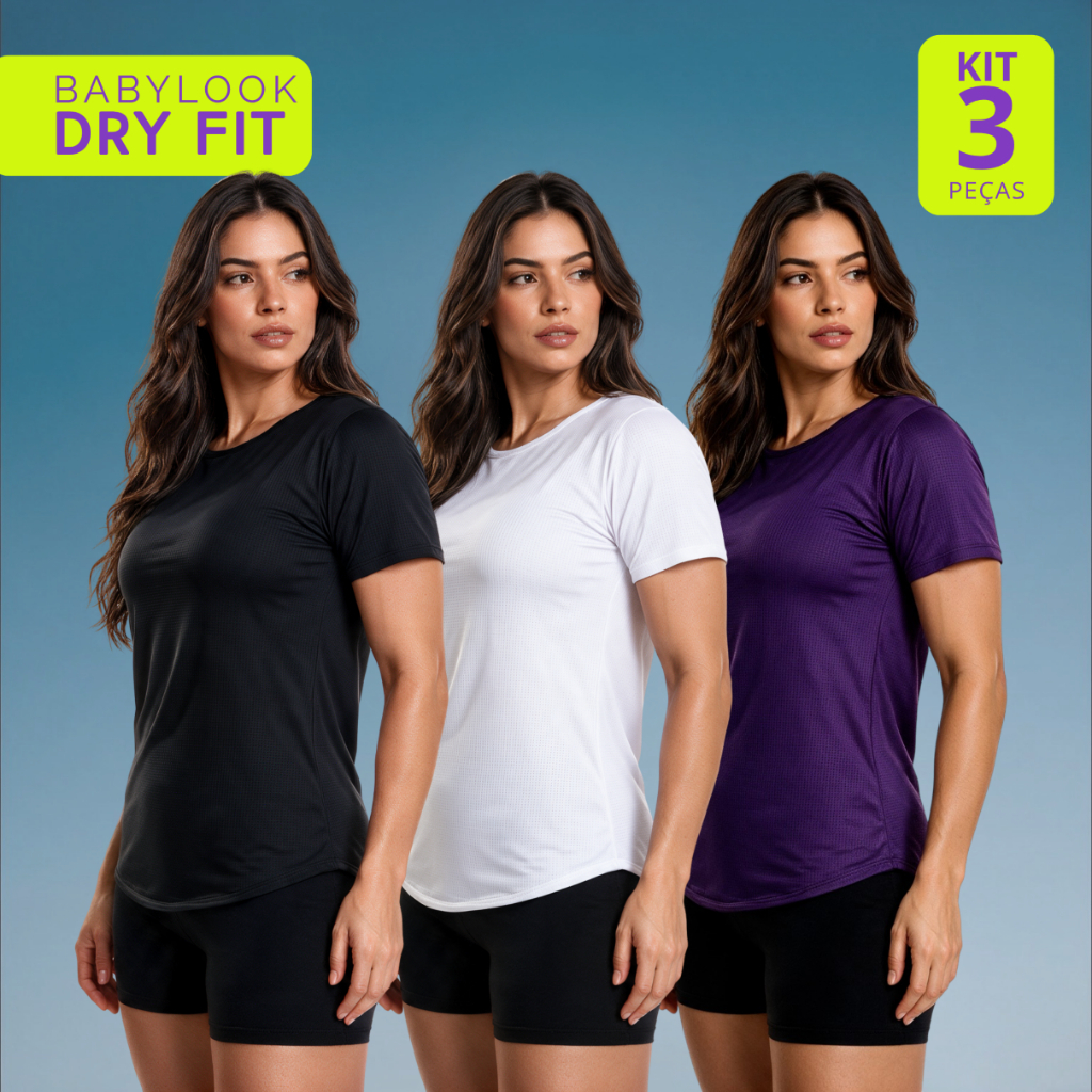 KIT 3 Camiseta Feminina Academia Dry Fit Blusa Furadinha Treino Musculação Caminhada