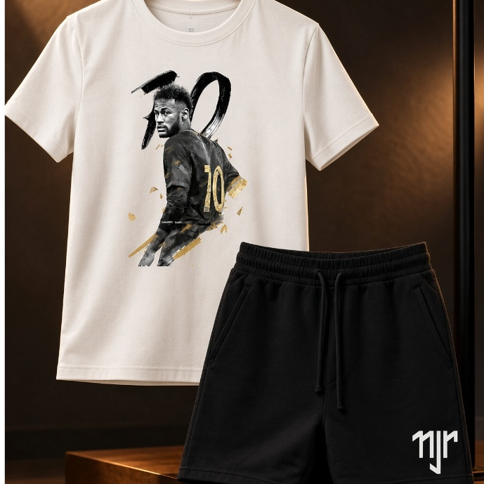 Kit Camiseta + Short Moletinho Neymar bermuda Conjunto Infantil criança confortável brasil criança