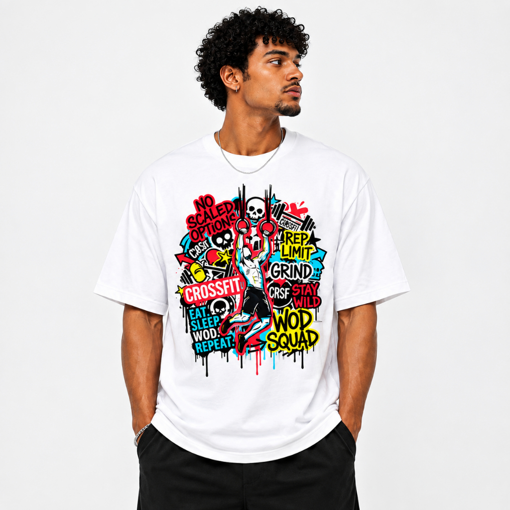 Camiseta Oversized Estampada Crossfit Academia Treino Streetwear 100% Algodão Penteado Premium Masculina
