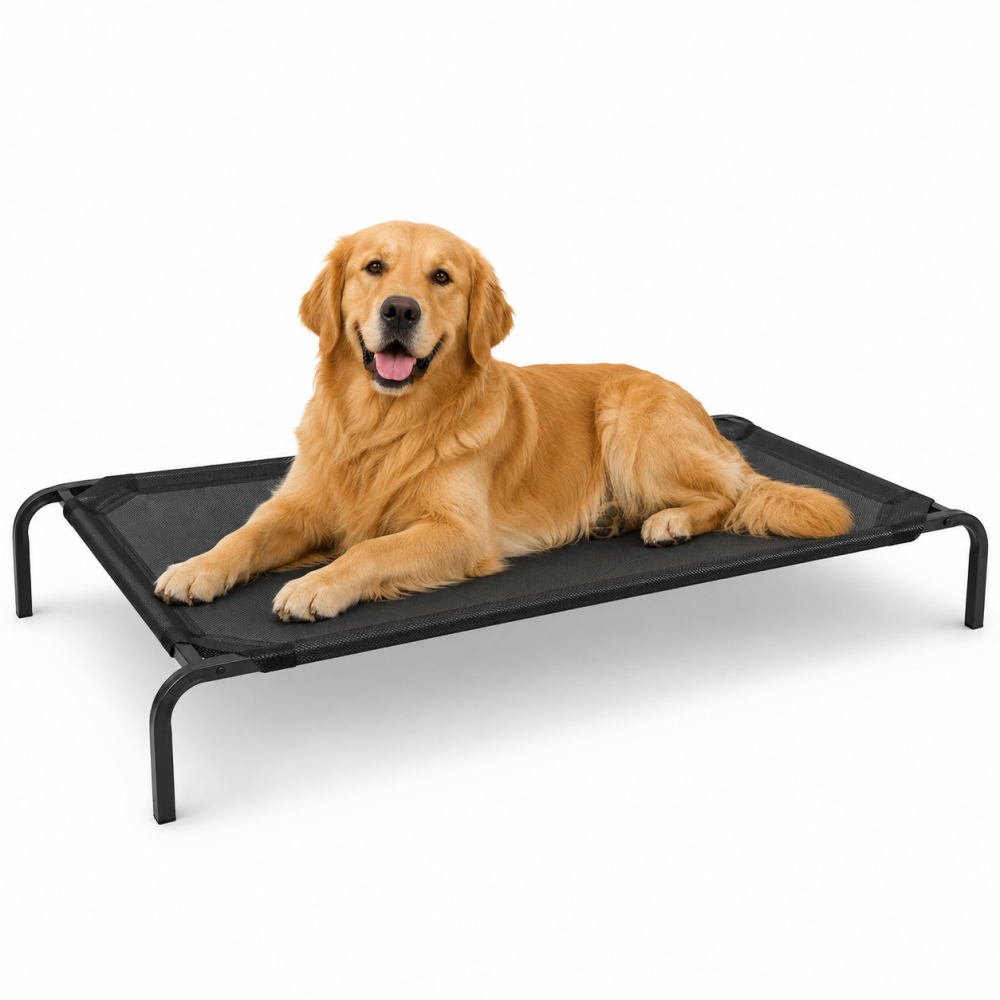 Cama Suspensa para Cachorro Grande com Tela Respirável Cama Elevada Preta 121 x 69 x 23 cm