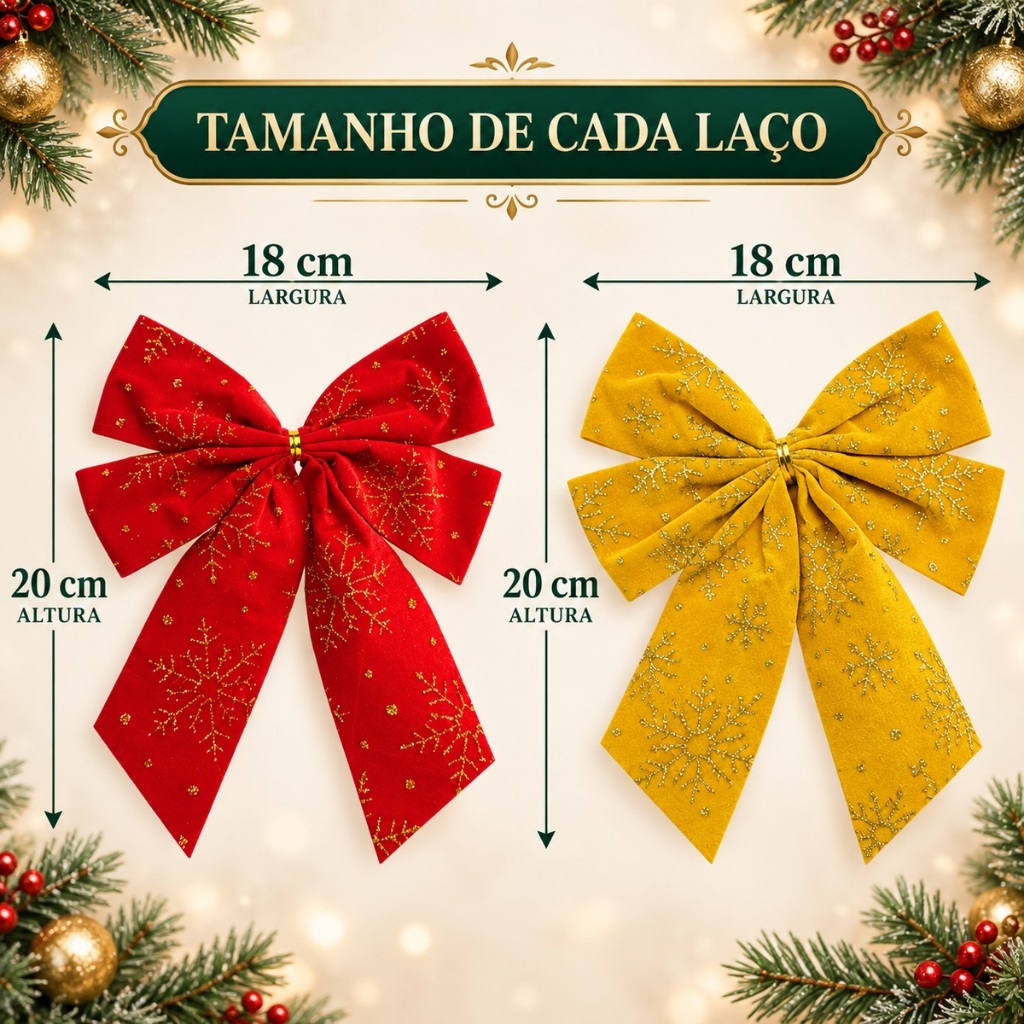 Kit 3 Laços Árvore De Natal Glitter Grandes Enfeite Decoração Luxo Prata/Vermelho/Dourado LuvinCo — imagem 2 de 2