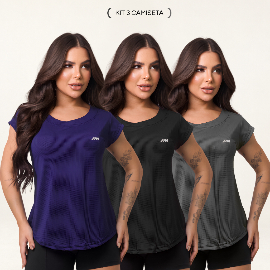 Kit 3 Camiseta Academia Feminina Dry Fit Treino Blusa Caminhada Treino Musculação