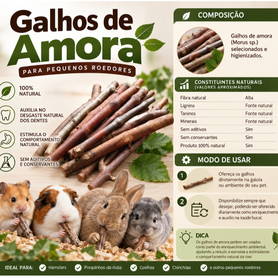 50 gr amoreira seca para pequenos roedores, hamster, coelhos e porquinho da india