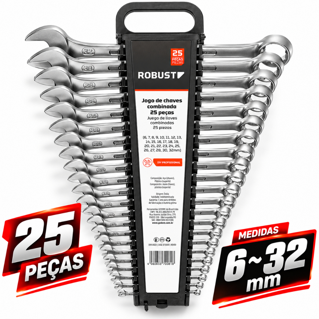 JOGO CHAVE COMBINADA 25 PEÇAS 6-32mm GEDORE ROBUST S09105025