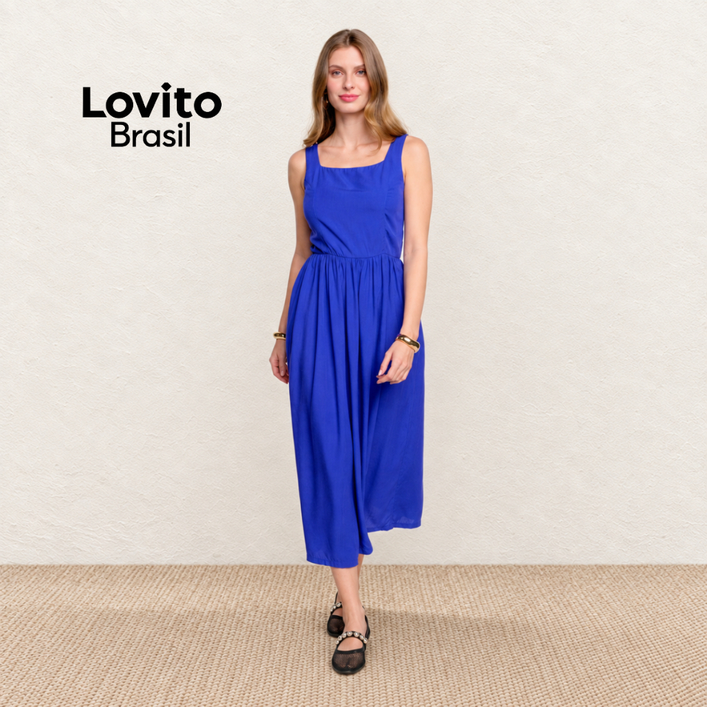 Lovito Vestido Feminino Midi Rodado com Alças Largas Moda Feminina DRB1362BRL1392 · foto 2