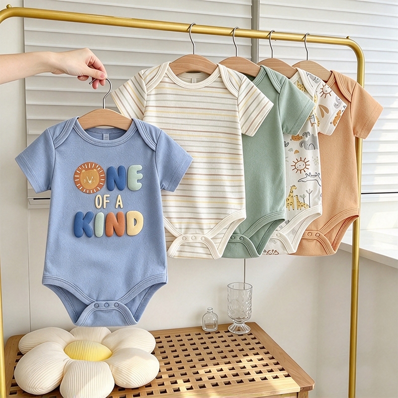 Conjunto de 5 peças de macacão para bebê algodão diversas cores disponíveis série de letras azuis
