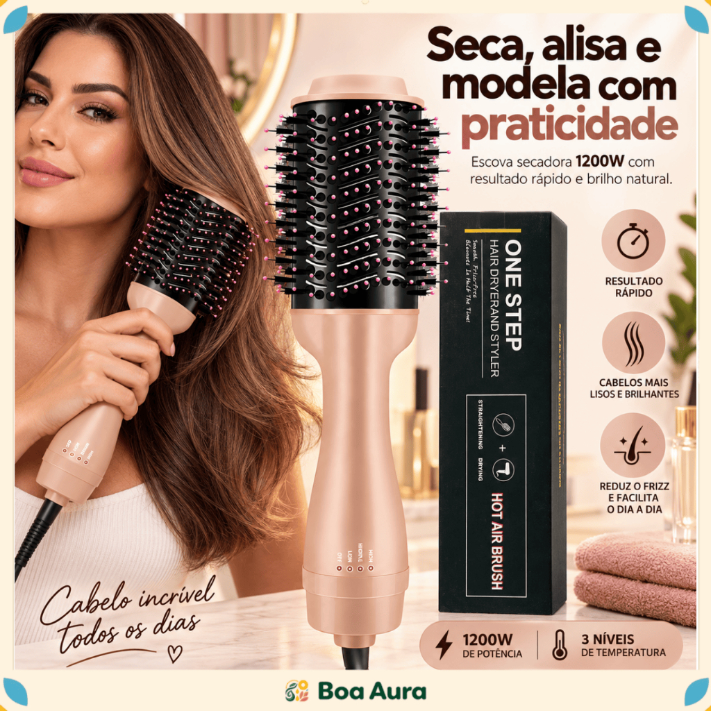 Escova Secadora Modeladora 3 em 1 1200W 110V Cerâmica com Íons Negativos Seca Alisa e Modela