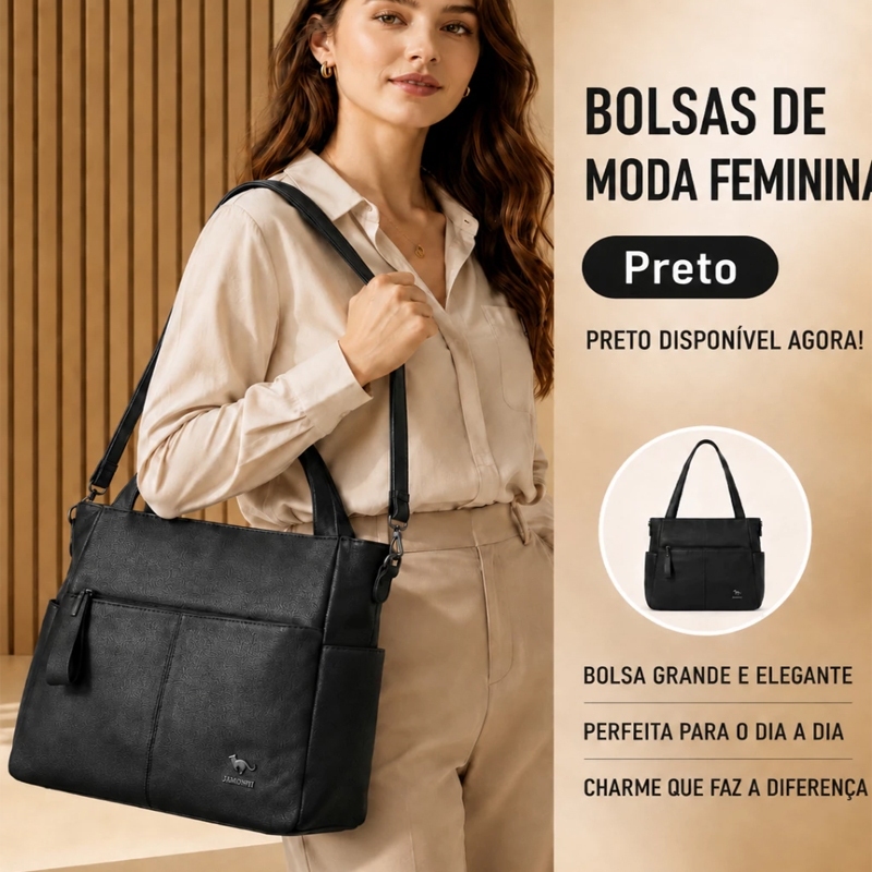 Bolsa Feminina Grande Couro PU Elegante Ombro Transversal Grande Capacidade Resistente Alça Ajustável — imagem 2 de 2