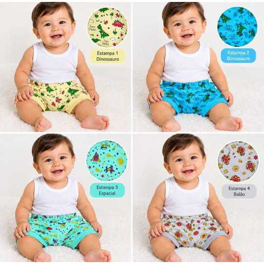 KIT 4 short  / tapa fralda   / para  bebê  100%algodão menino e menina