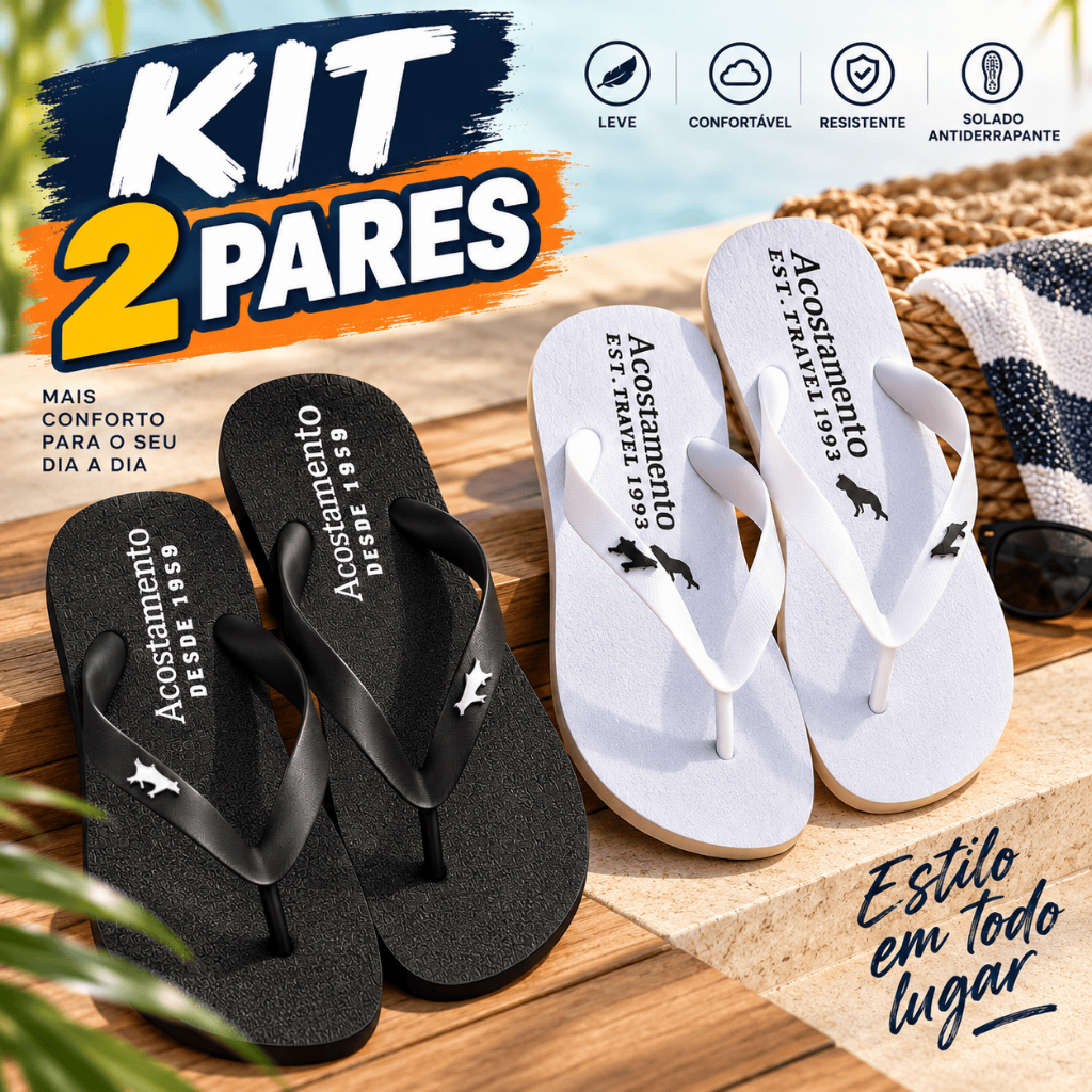 Kit 2 Pares Chinelo Masculino Acos Macio Resistente para Dia a Dia Solado Antiderrapante Confortável Numeração 37 ao 44